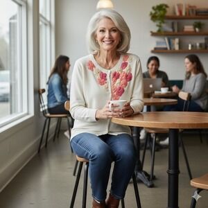 Garnet Hill Cream Floral Embroidered Button Front Cardigan Sweater XS Spring
